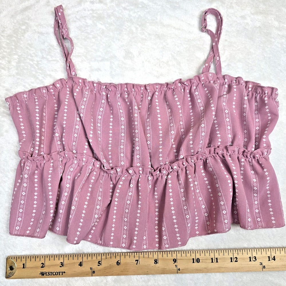 Forever 21 Women's Pink White Ruffle Bandeau Crop Top Size M Boho Cottage Beachy